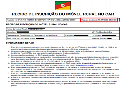 Recibo de inscrição do imóvel rural