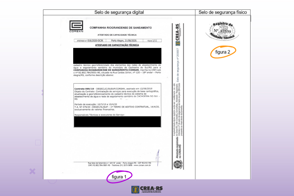 O selo de segurança digital, junto com o tradicional selo de segurança físico, identifica os atestados registrados pelo CREA-RS