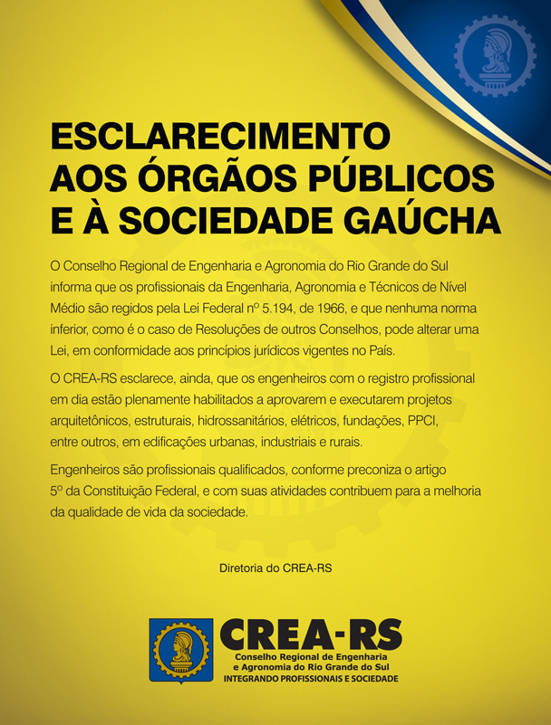 CREA-RS divulga esclarecimentos sobre habilitações de seus profissionais