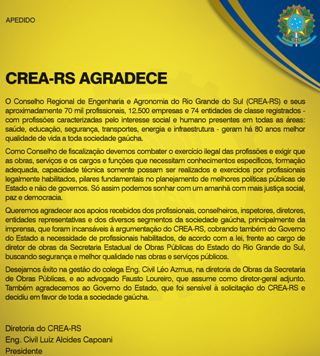 Governo atende recomendação do CREA-RS e nomeia Engenheiro para diretor de Obras