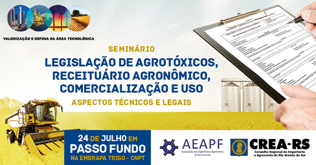Neste dia 24, em debate a Lei de Agrotóxicos e Receituário em Passo Fundo