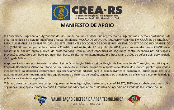 Manifesto de Apoio ao Corpo de Bombeiros Militar do RS