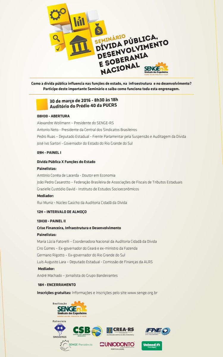 CREA-RS apoia Seminário Dívida Pública, Desenvolvimento e Soberania Nacional