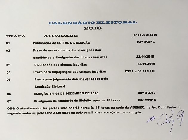 Edital de Registro de Chapas para Eleições da Abemec 2016