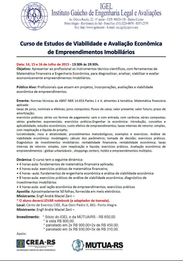 Igel realiza curso de estudos de viabilidade econômica em empreendimentos