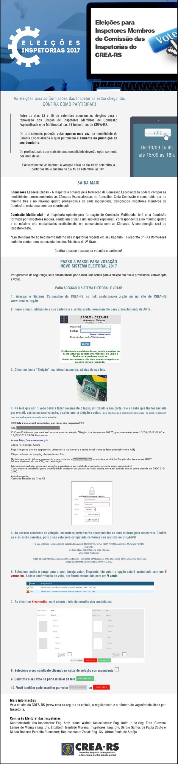 Passo a passo para votar nos membros de Comissões das Inspetorias