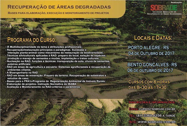 Sobrade promove duas edições do curso de Recuperação de Áreas Degradadas no RS