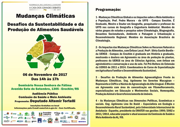 Mudanças Climáticas: tema da audiência pública, dia 06 de novembro, em Erechim
