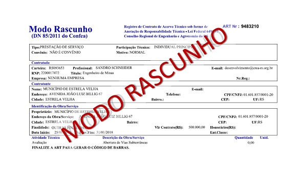 Modo rascunho de ART começa a vigorar, em abril, no Estado