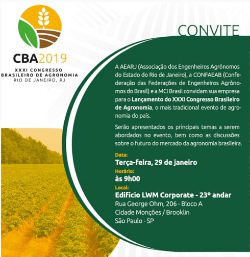Lançamento do Congresso Brasileiro de Agronomia será no dia 29 de janeiro em SP