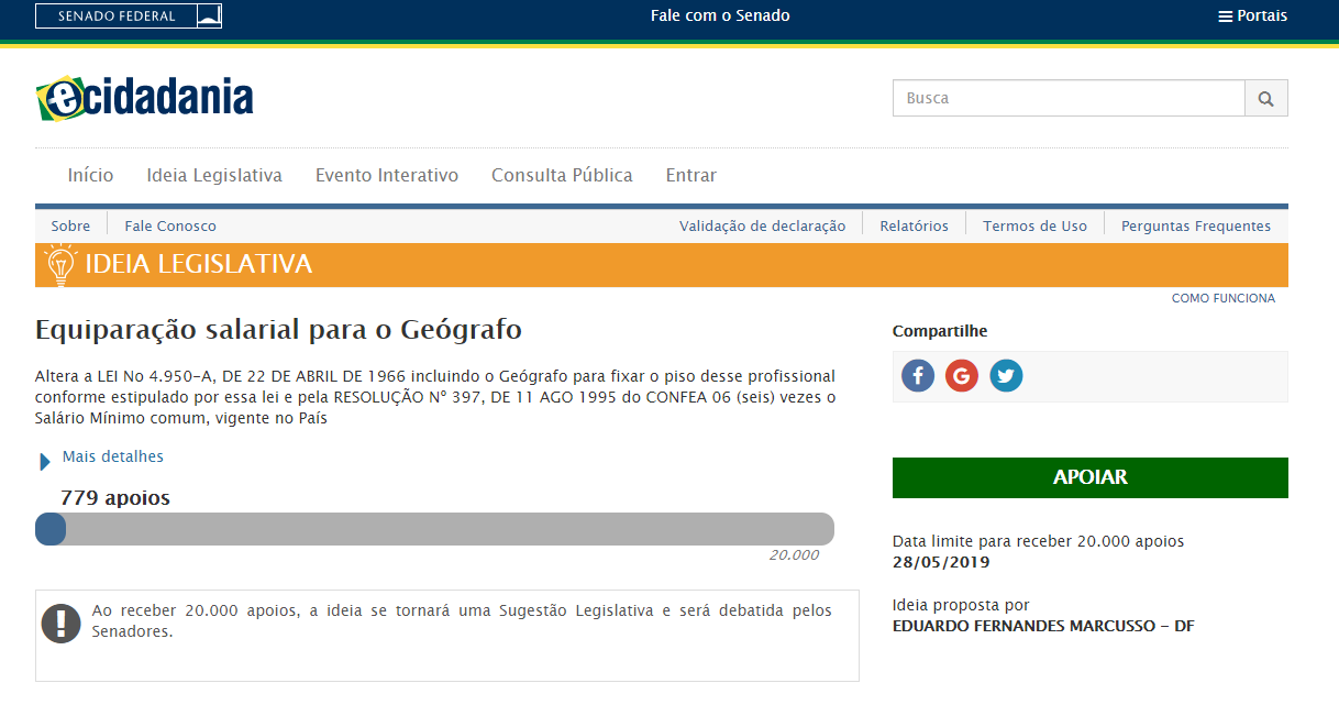Ideia Legislativa: equiparação salarial para o Geógrafo