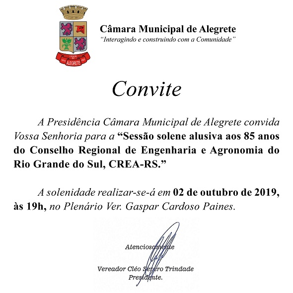 Legislativo de Alegrete homenageia CREA-RS por seus 85 anos