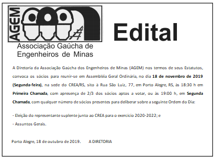 Edital: Associação Gaúcha dos Engenheiros de Minas (AGEM)