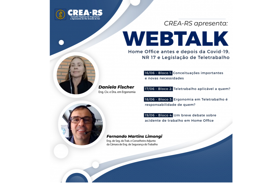 CREA-RS Webtalk: Home Office antes e depois da Covid-19, NR 17 e Legislação de Teletrabalho