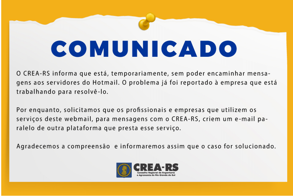 Atenção: Problemas com recebimento de mensagens do HOTMAIL