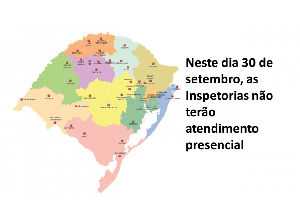 Inspetorias sem atendimento presencial nesta quarta-feira, excepcionalmente