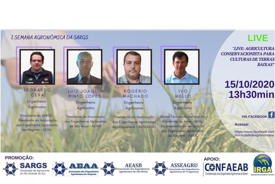 Agricultura conservacionista para cultura de terra baixas e tema de live promovida pela Sargs