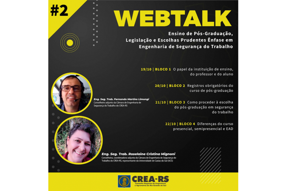 WebTalk do CREA-RS estreia uma série de quatro episódios sobre Engenharia de Segurança do Trabalho