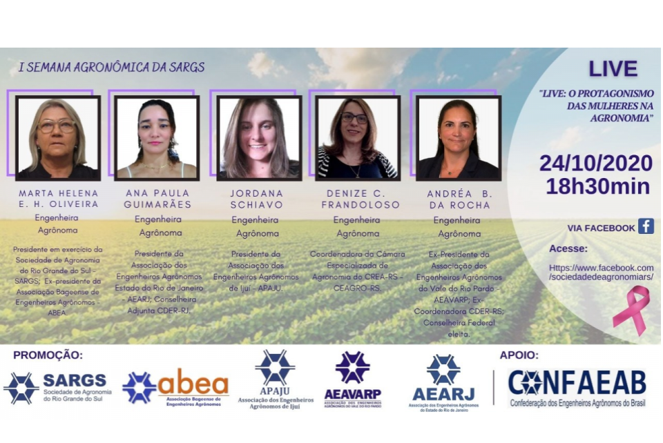 O Protagonismo das Mulheres na Agronomia é tema de live, neste sábado (24), promovida pela Sargs