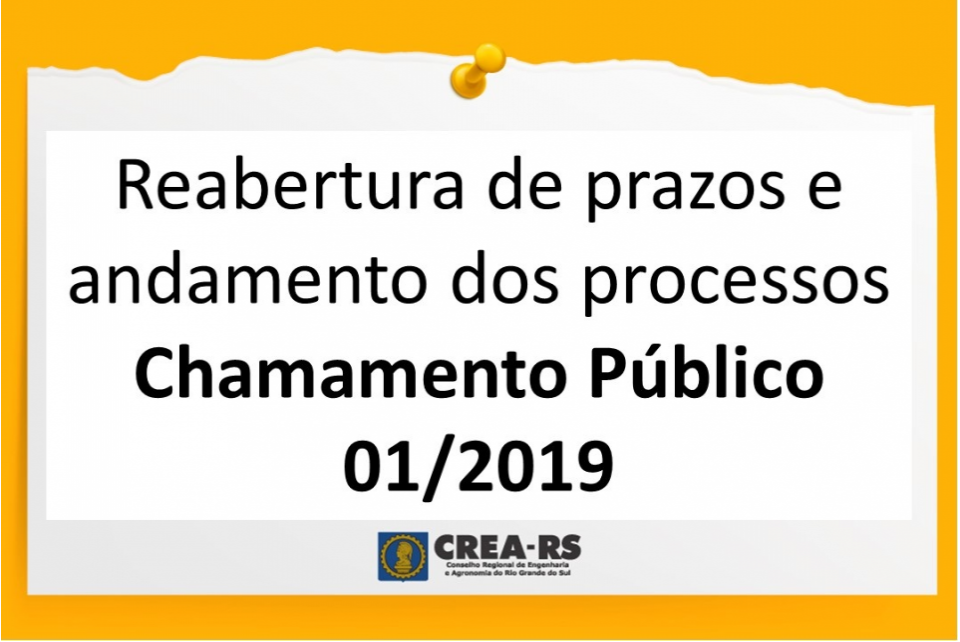CREA-RS reabre andamento e prazos do Chamamento Público n. 01/2019