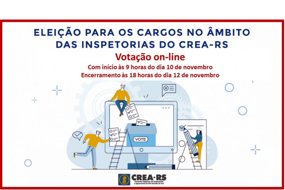 De 10 a 12 de novembro, eleições para novos inspetores e membros de Comissões do CREA-RS