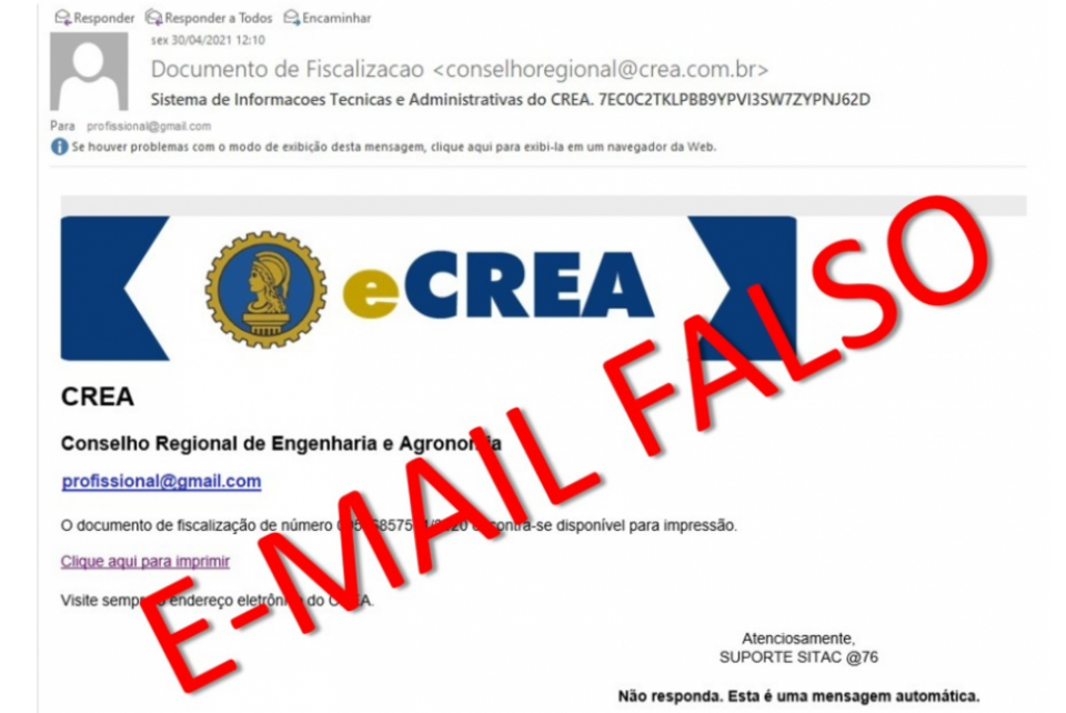 CREA-RS alerta profissionais e empresas a respeito de e-mails falsos em nome do Conselho