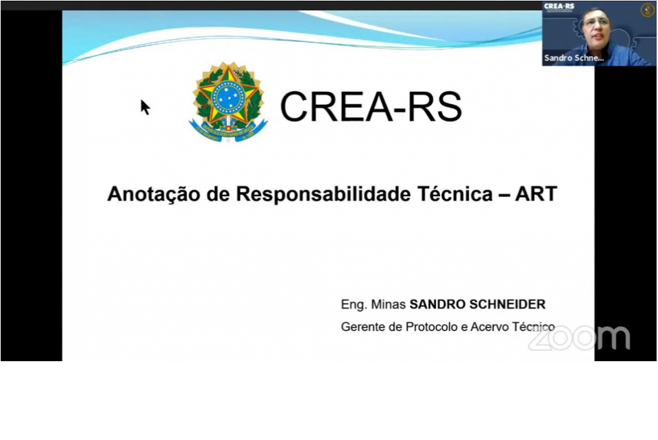 Palestra sobre ART, transmitida pelo canal do CREA-RS no Youtube, reúne mais de 100 internautas