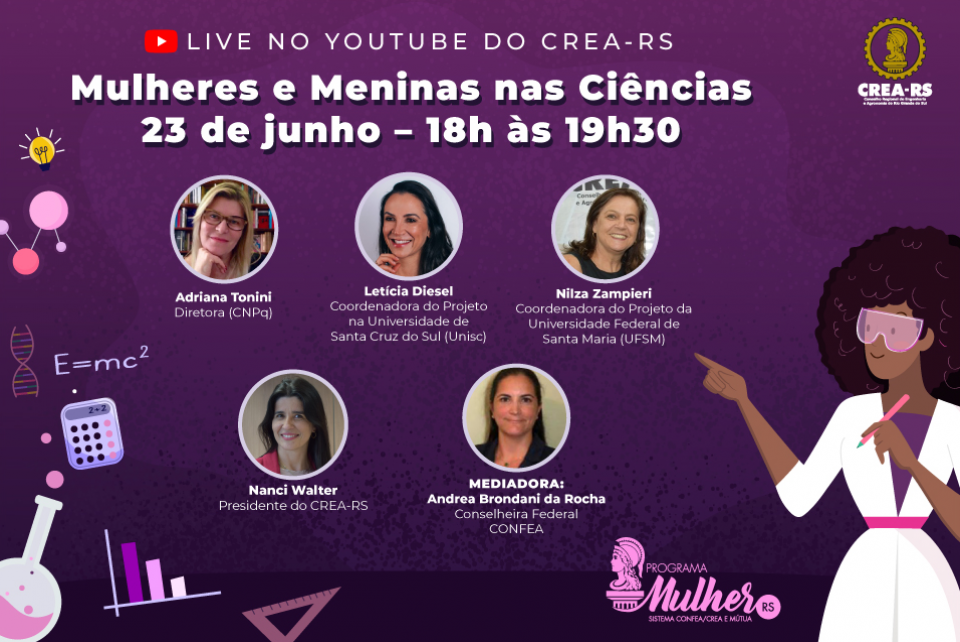 Evento on-line do CREA-RS sobre a inserção de meninas e mulheres nas ciências