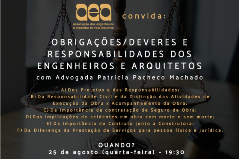 Responsabilidades de Engenheiros e Arquitetos é tema de evento nesta quarta