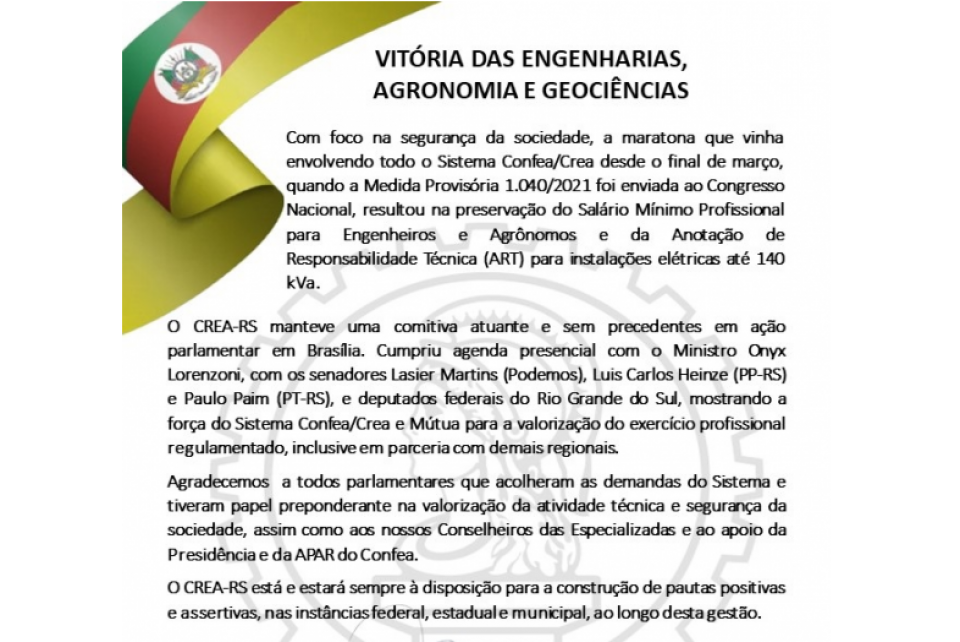 CREA-RS: Vitória das Engenharias, Agronomia e Geociências