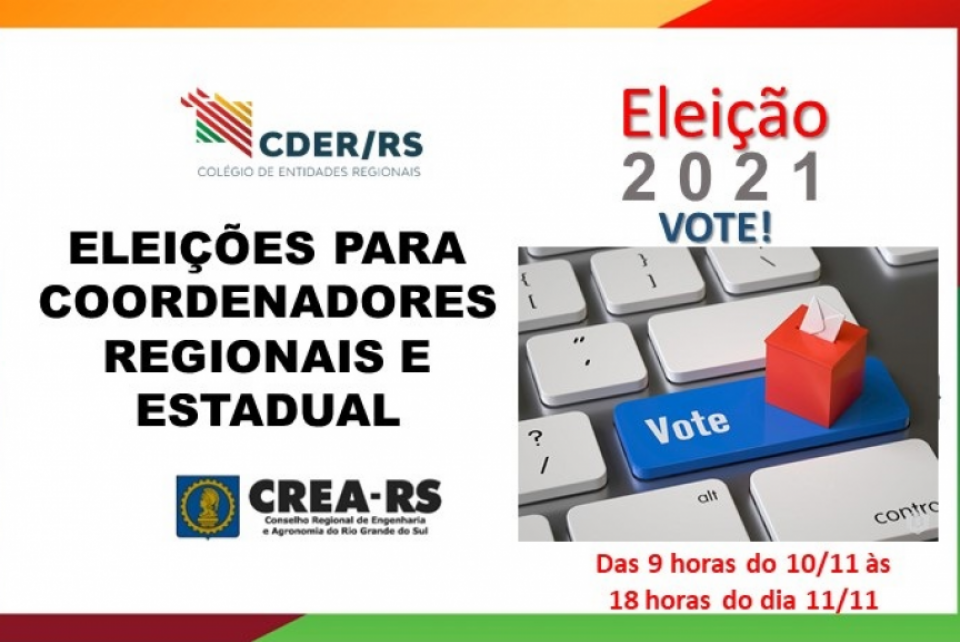 Inicia hoje a votação para Coordenadores Regionais do CDER-RS