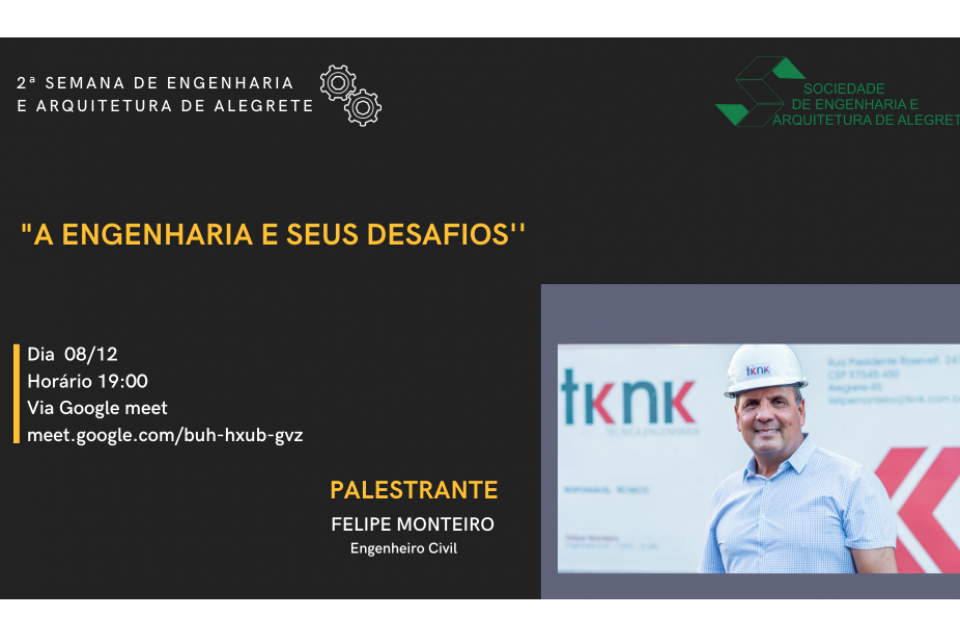 A Sociedade de Engenharia e Arquitetura de Alegrete (SEAA) realizará a 2ª Semana da Engenharia e Arquitetura de Alegrete