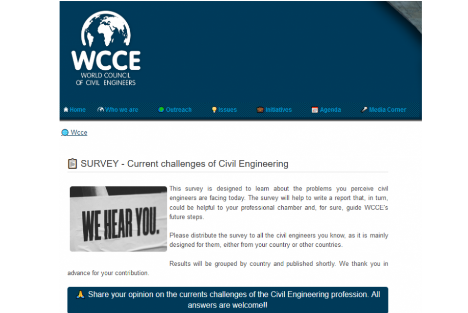 WCCE quer conhecer os desafios da Engenharia Civil. Participe da pesquisa