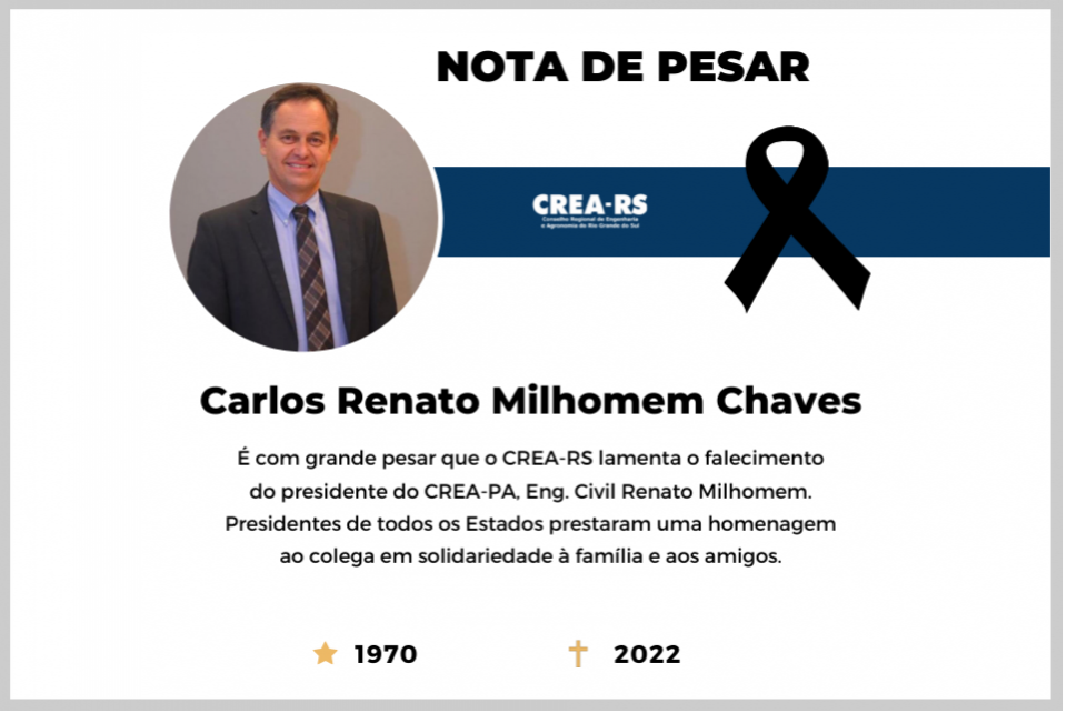 Nota de pesar: Eng. Civil Carlos Renato Milhomem Chaves, presidente do CREA-PA