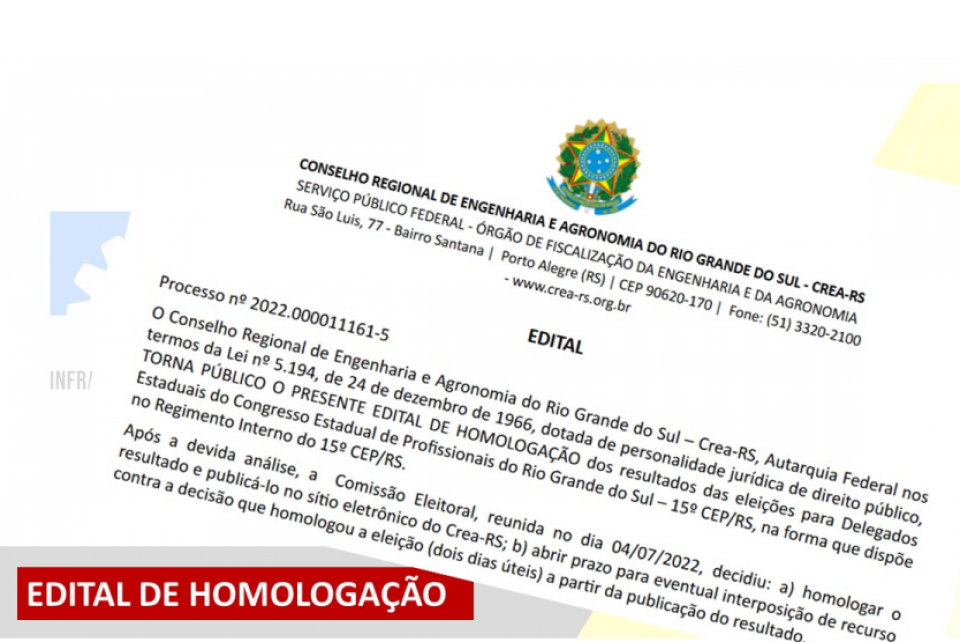 CREA-RS publica edital de homologação 15º CEP