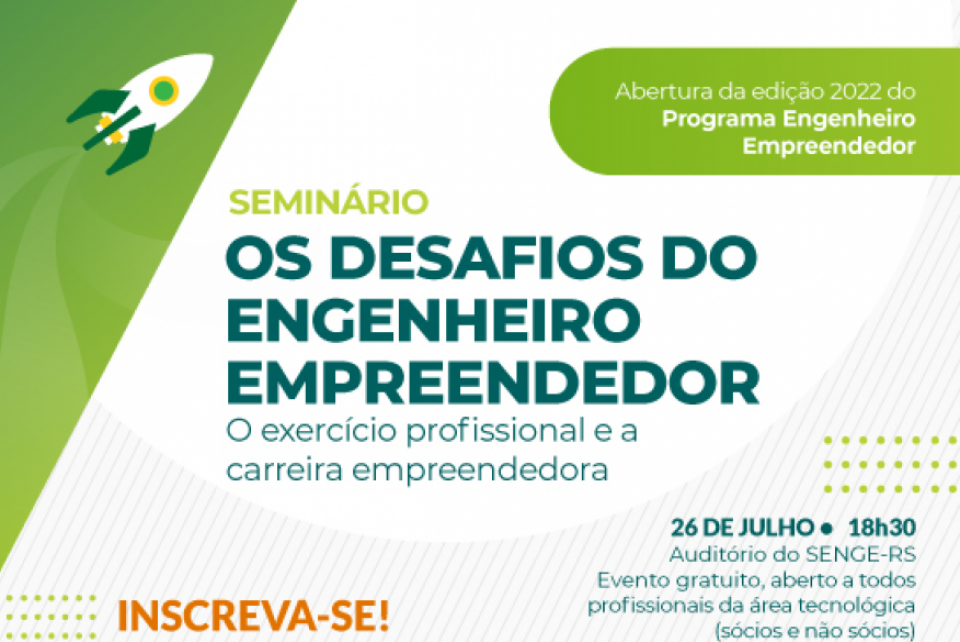 Seminário Os Desafios do Engenheiro Empreendedor com inscrições abertas