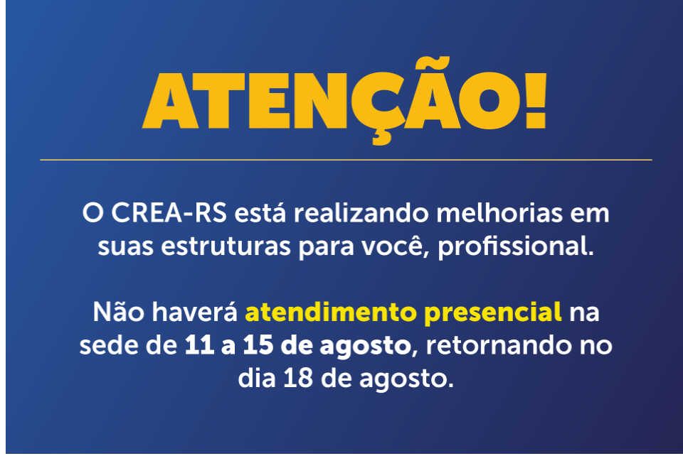 Atenção: confira o atendimento presencial na sede do CREA-RS