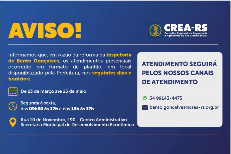Parceria garante continuidade de atendimento do CREA-RS em Bento Gonçalves durante obras na Inspetoria