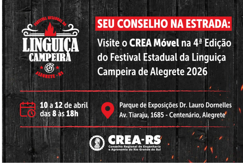 CREA Móvel estará presente no Festival Estadual da Linguiça Campeira de Alegrete 2026