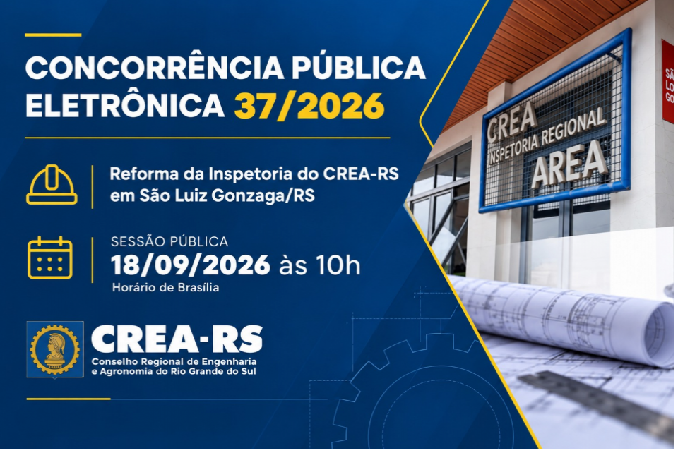 CREA-RS publica Edital de Concorrência Eletrônica para obras da Inspetoria de São Luiz Gonzaga