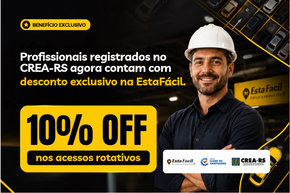 Profissionais registrados no CREA-RS têm desconto nos estacionamentos da EstaFácil